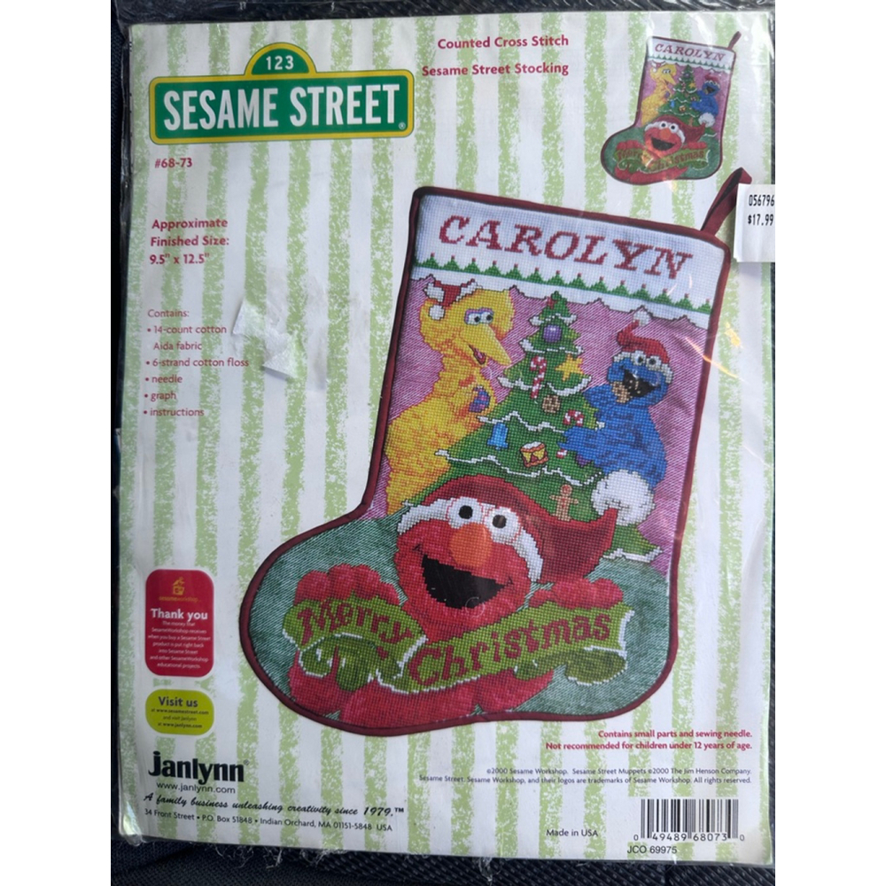 NIP 2000 Janlynn Sesame Street Christmas Stocking Cross Stitch Kit #68-73